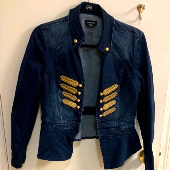 bebe Jackets & Blazers - Bebe MILITARY Dark Blue Jean Jacket w/Gold Details Sz L
